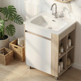 Robe 600mm free standing bathroom vanity unit with basin in white and pine