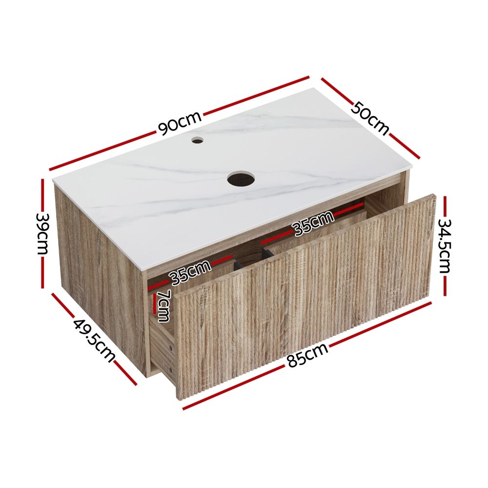 Penola 900mm wall hung bathroom vanity unit in oak