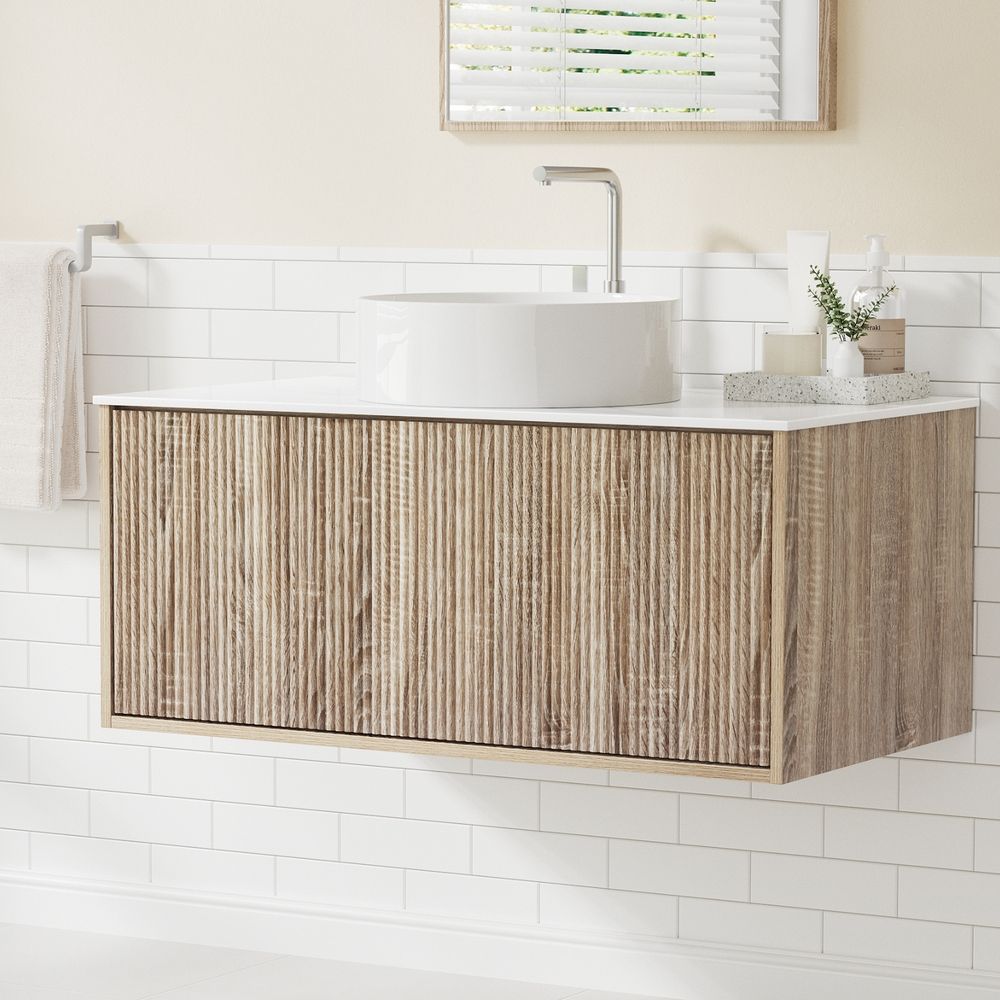 Penola 900mm wall hung bathroom vanity unit in oak