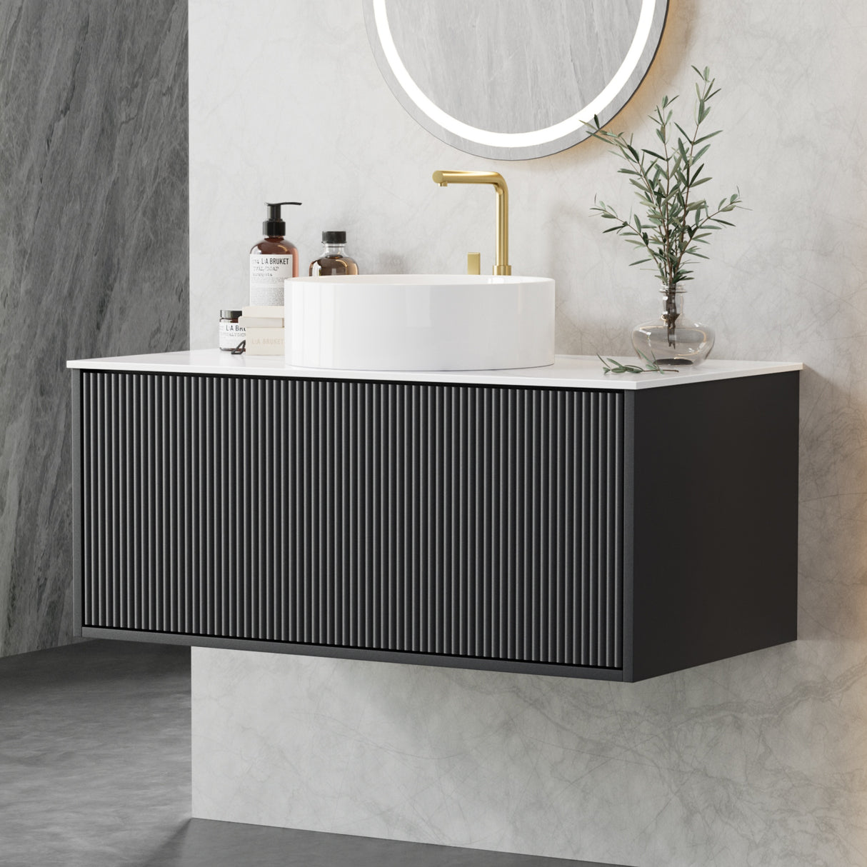 Millicent 900mm wall hung bathroom vanity unit in black