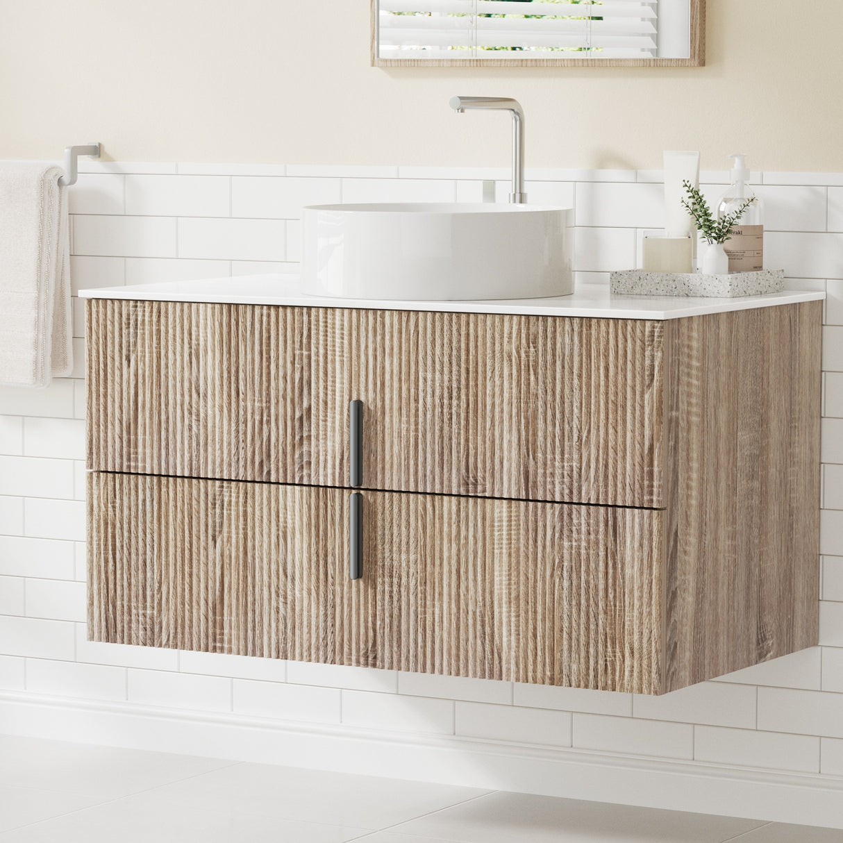 Beachport 900mm wall hung bathroom vanity unit in pine