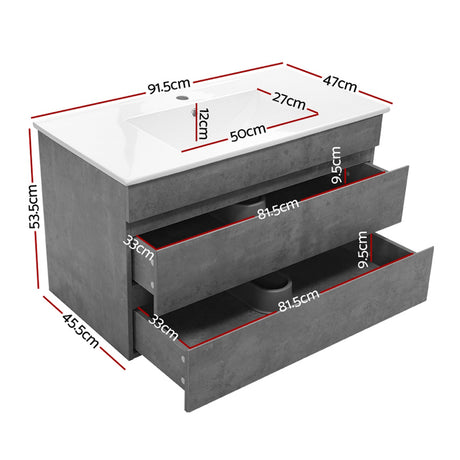 Mount Gambier 915mm wall hung bathroom vanity unit with basin in cement