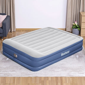 Abraham blue queen inflatable vinyl air mattress