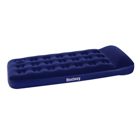Navy single flocked air mattress with built in foot pump and pillow section