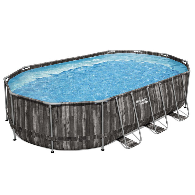 Large rectangular above ground steel frame swimming pool with ladder cover and filter pump
