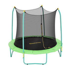 Green 8ft round kids trampoline with safety enclosure net