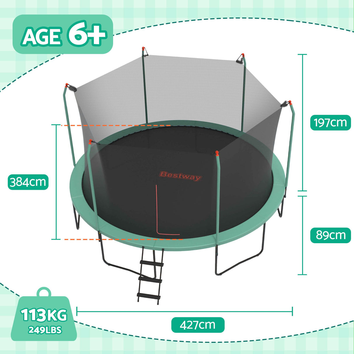 Yeppoon Round Trampoline with Enclosure and Ladder, 14ft
