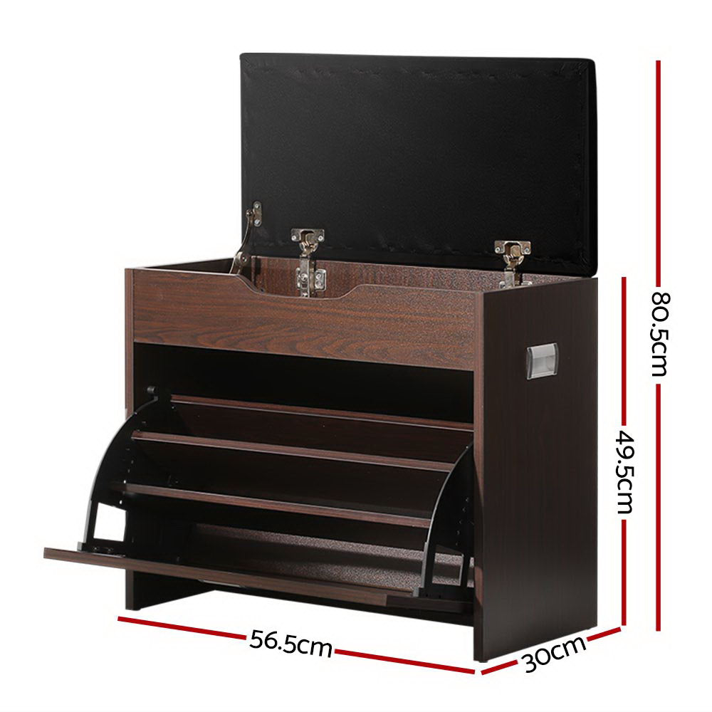Artiss 3-Tier 15-Pair PU Leather Shoe Storage Bench — White or Walnut — Allure Home Collections