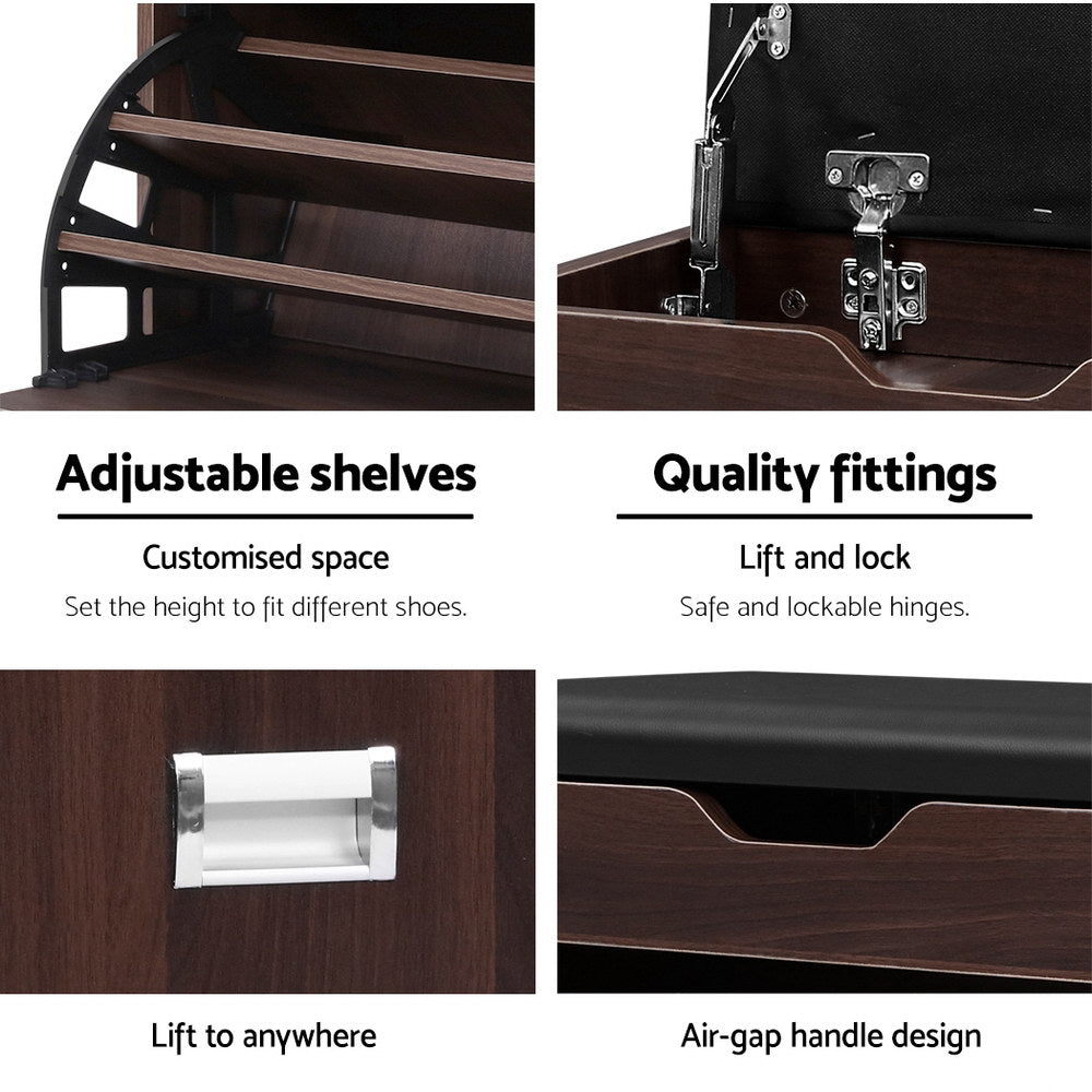 Artiss 3-Tier 15-Pair PU Leather Shoe Storage Bench — White or Walnut — Allure Home Collections