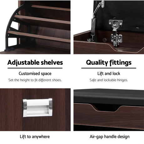 Artiss 3-Tier 15-Pair PU Leather Shoe Storage Bench — White or Walnut — Allure Home Collections