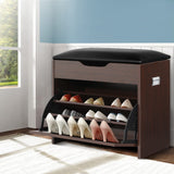Artiss 3-Tier 15-Pair PU Leather Shoe Storage Bench — White or Walnut — Allure Home Collections