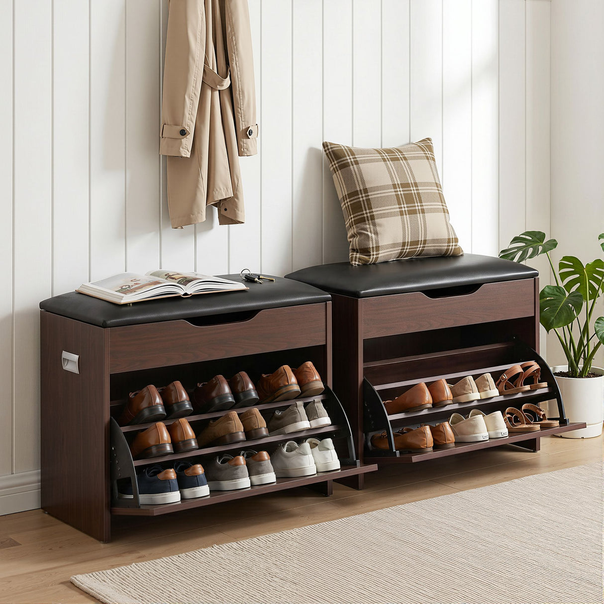 Balmoral Storage Shoe Bench, Walnut 2pcs