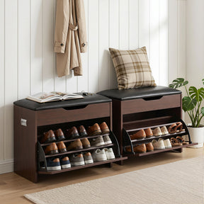 Balmoral Storage Shoe Bench, Walnut 2pcs