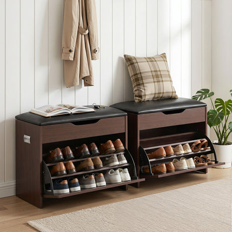 Balmoral Storage Shoe Bench, Walnut 2pcs