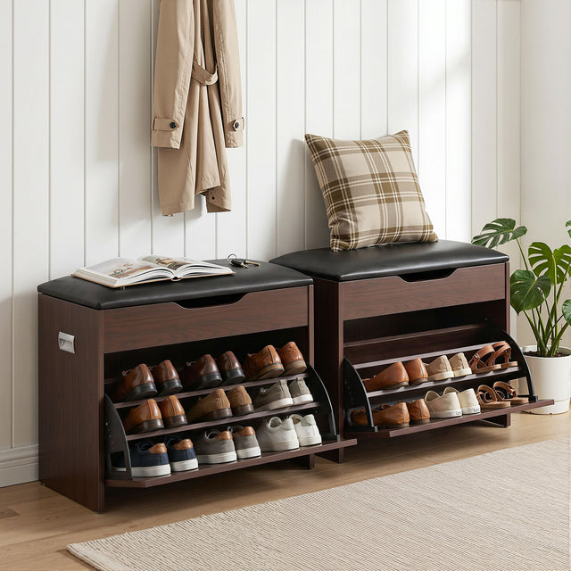 Balmoral Storage Shoe Bench, Walnut 2pcs