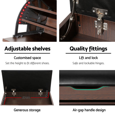Balmoral Storage Shoe Bench, Walnut 2pcs image 7