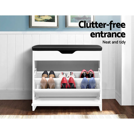 Artiss 3-Tier 15-Pair PU Leather Shoe Storage Bench — White or Walnut — Allure Home Collections