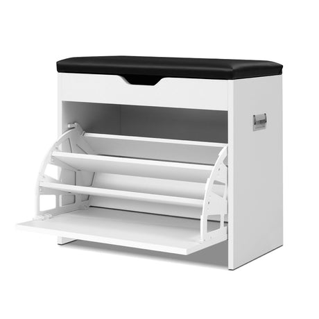 Artiss 3-Tier 15-Pair PU Leather Shoe Storage Bench — White or Walnut — Allure Home Collections