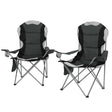 Grey folding camp chairs with armrests and powder coated steel frames set of two