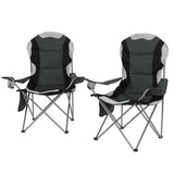 Grey folding camp chairs with armrests and powder coated steel frames set of two