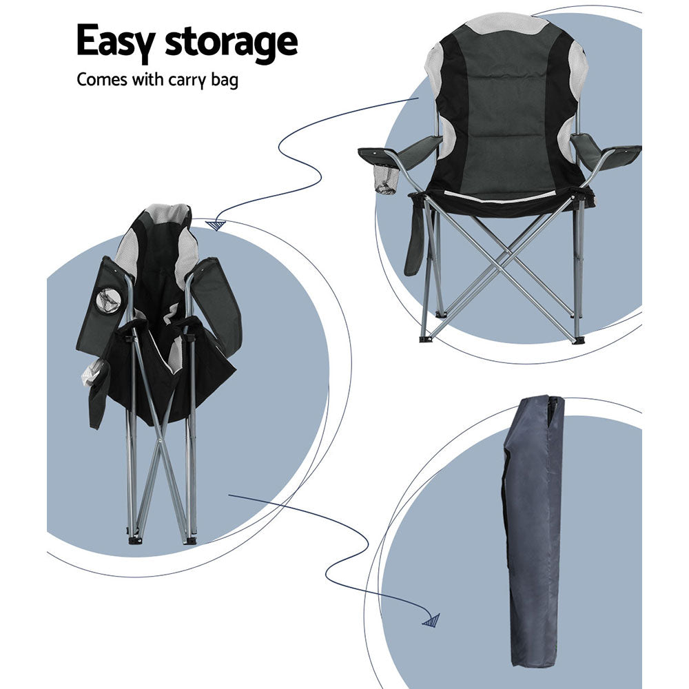 Watarrka Folding Camp Chair with Armrests, Grey 2pcs