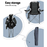 Watarrka Folding Camp Chair with Armrests, Grey 2pcs