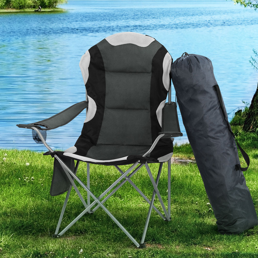 Watarrka Folding Camp Chair with Armrests, Grey 2pcs