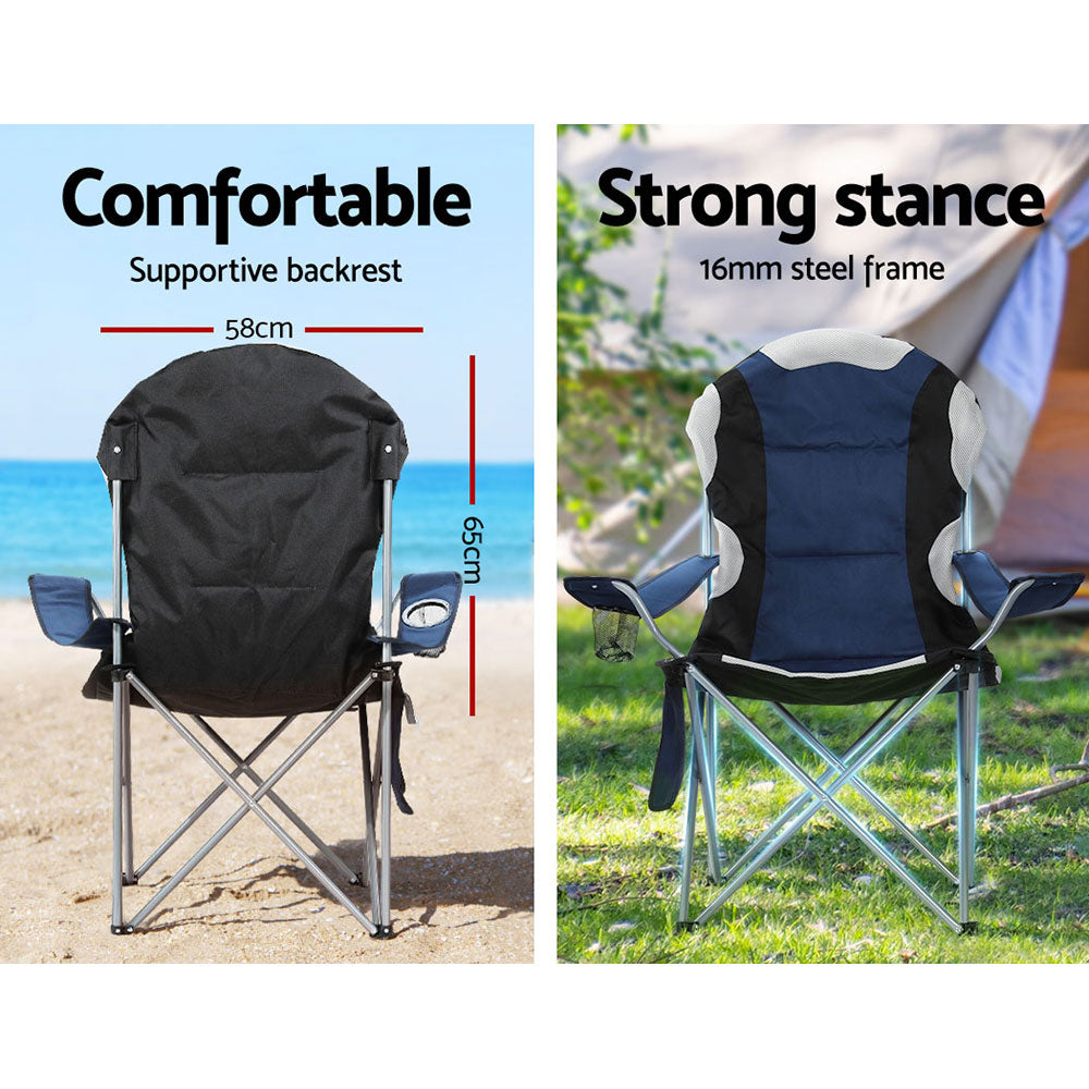 Watarrka Folding Camp Chair with Armrests, Navy 2pcs