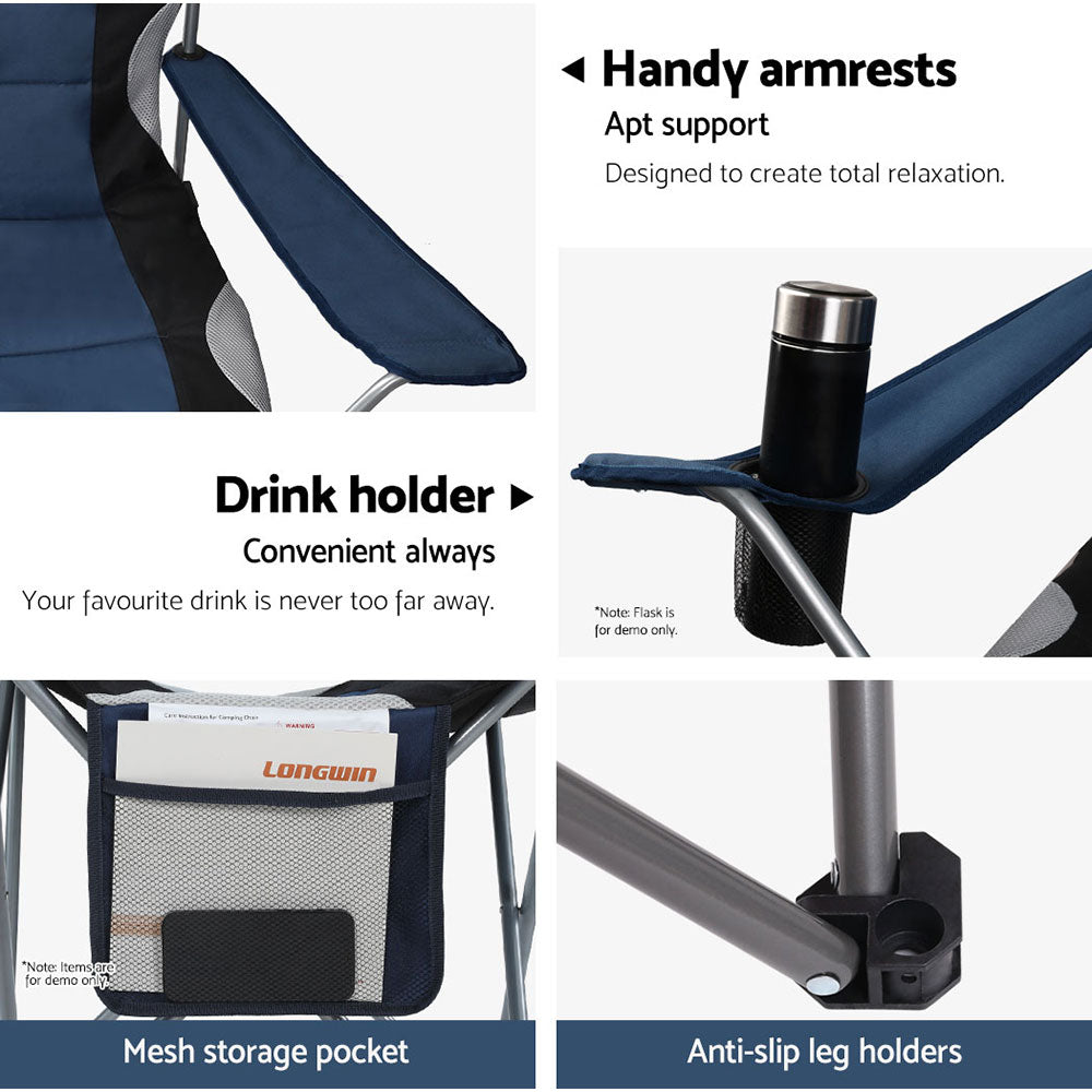 Watarrka Folding Camp Chair with Armrests, Navy 2pcs