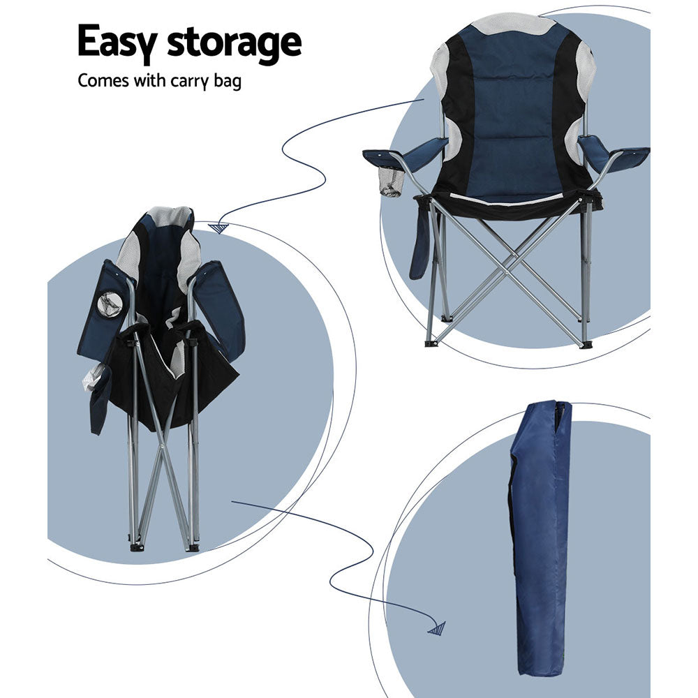 Watarrka Folding Camp Chair with Armrests, Navy 2pcs