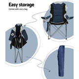 Watarrka Folding Camp Chair with Armrests, Navy 2pcs