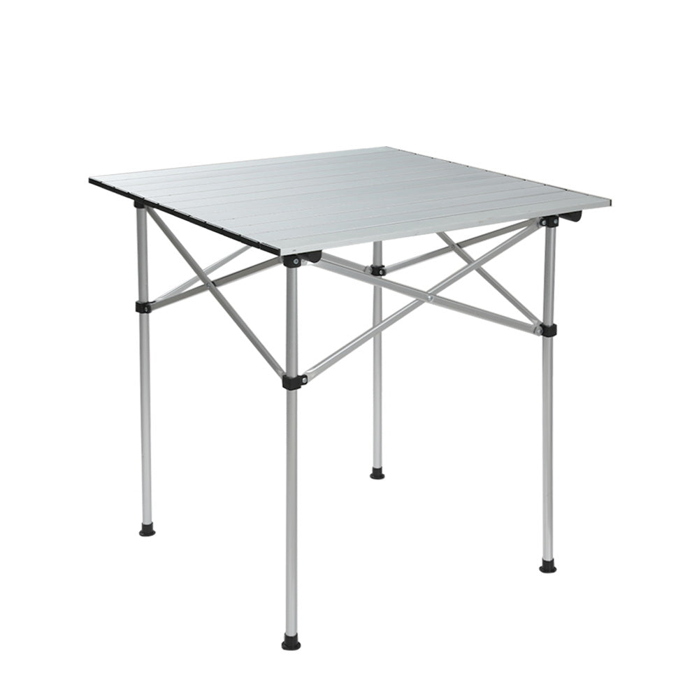Aluminium roll up camp table 70cm set up outdoors