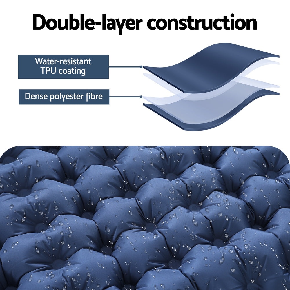Unwin Self Inflating Mattress, Single 9cm with Pillow and Bag Blue