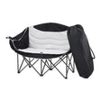 Double folding moon chair seating two people with curved iron frame