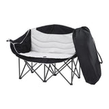 Double folding moon chair seating two people with curved iron frame