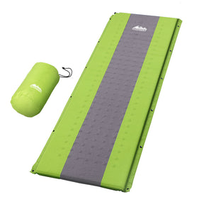Green single self inflating mat with silky taffeta surface and carry bag