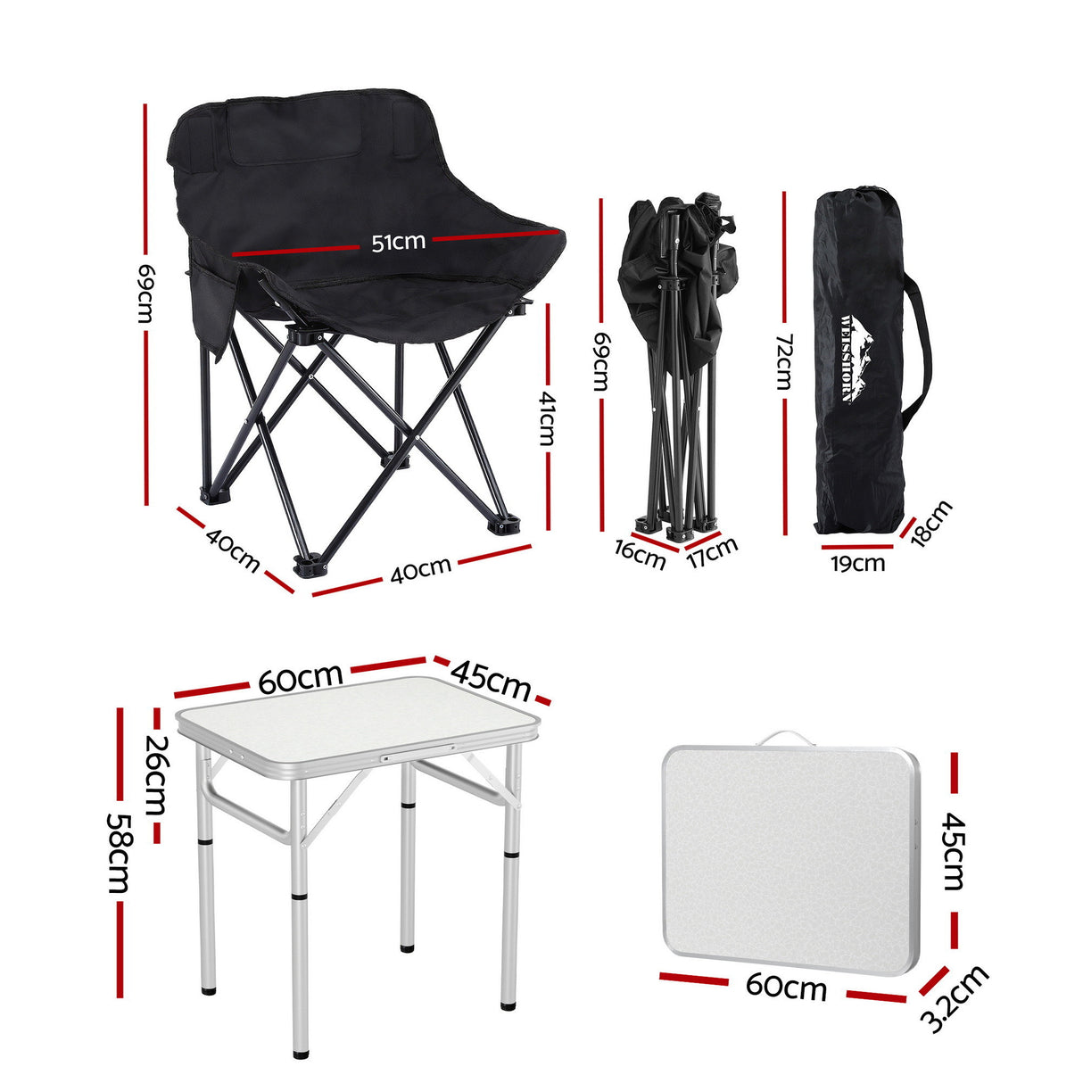 Hermannsburg Folding Camp Table and Chair Set 3pcs, Natural