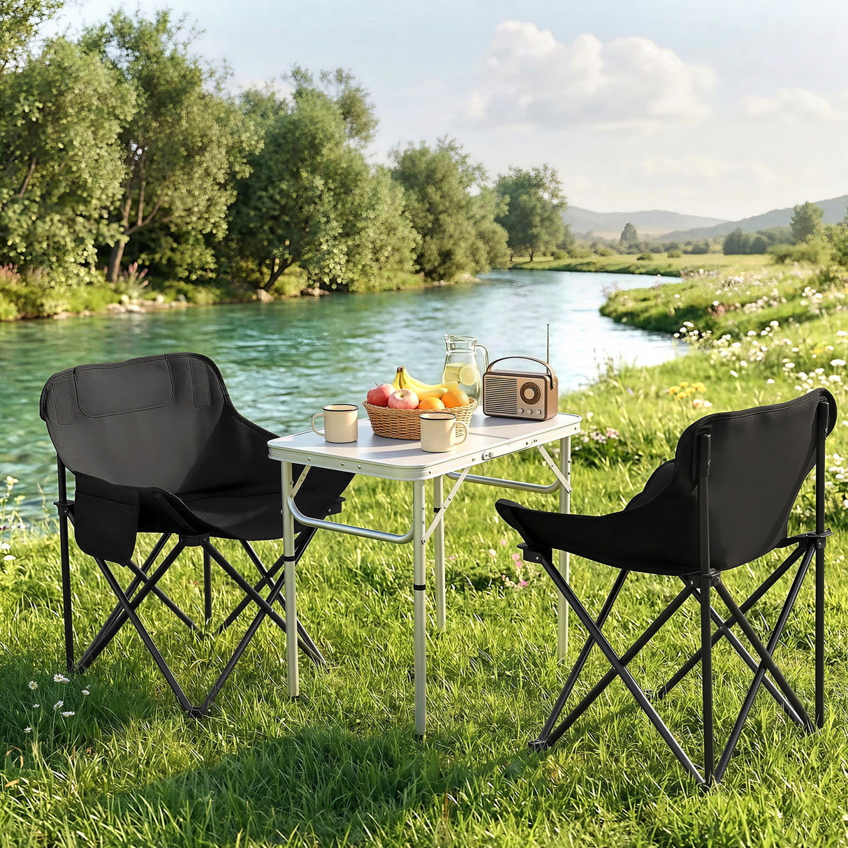 Hermannsburg Folding Camp Table and Chair Set 3pcs, Natural