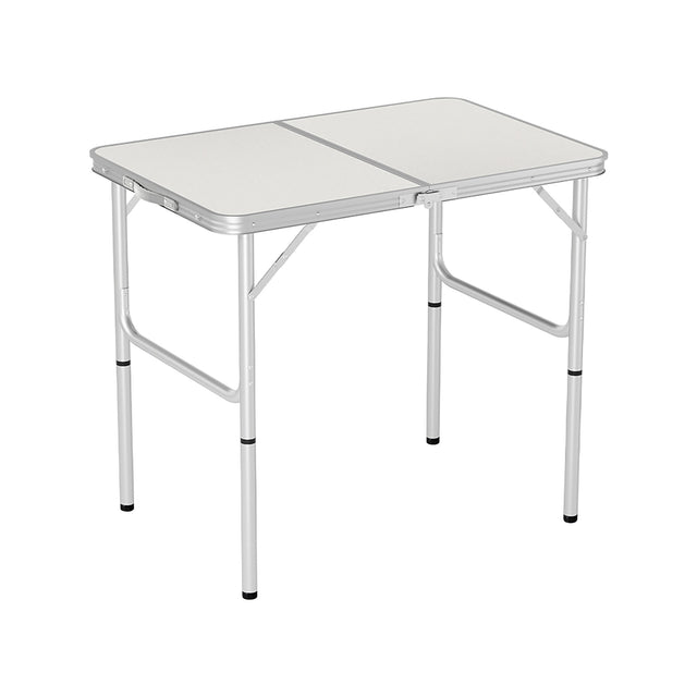 Height adjustable 90cm camp table with aluminium frame and MDF top