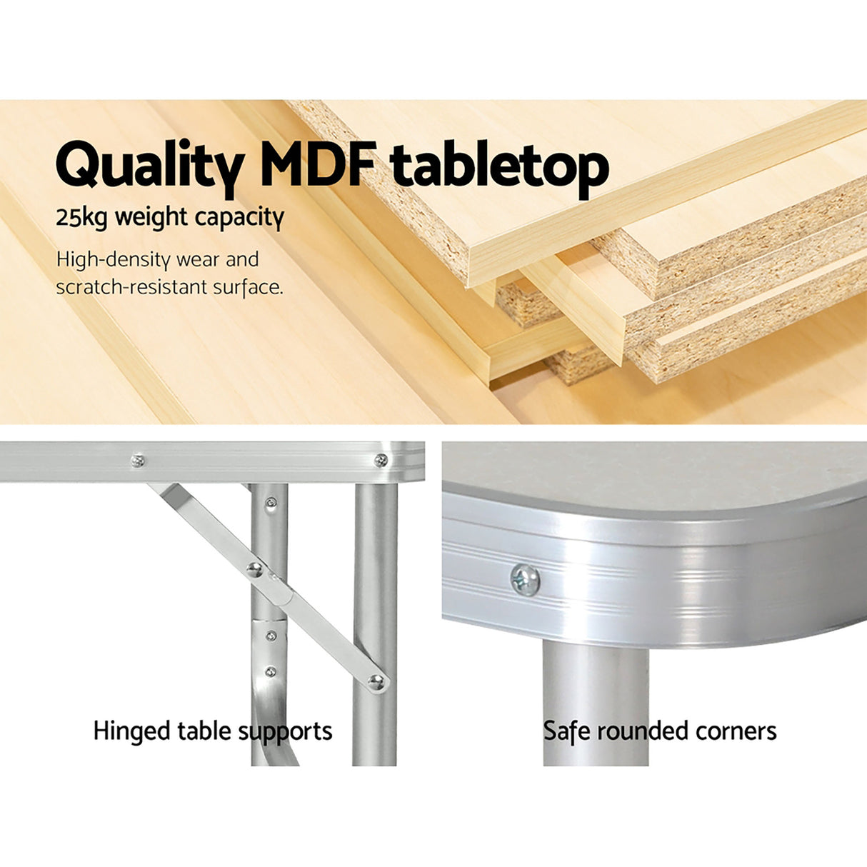 Kunoth Adjustable Folding Camp Table, 90cm
