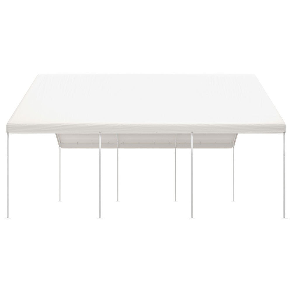 Side view showing the sturdy legs and cross struts of the carport frame