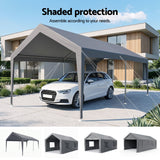 Oxford fabric sandbag weighting down a carport leg