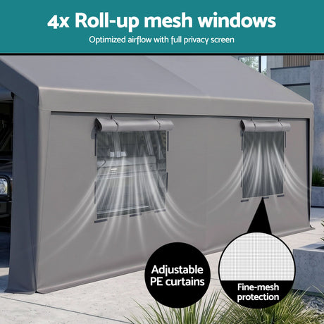 Car parked under the grey carport canopy shelter