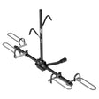 Black foldable two bike hitch carrier rack mounted on a car towbar