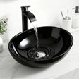 Oval ceramic vessel basin in high gloss black, 41cm above counter basin