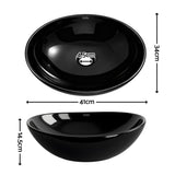 High gloss black oval vessel basin, side profile