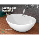 White oval ceramic vanity basin, high gloss finish top view