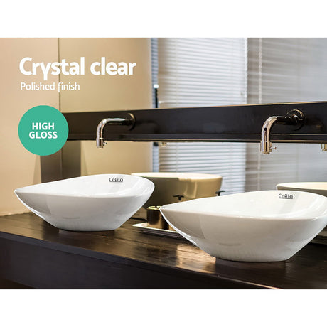 White oval ceramic vanity basin, dimensions diagram