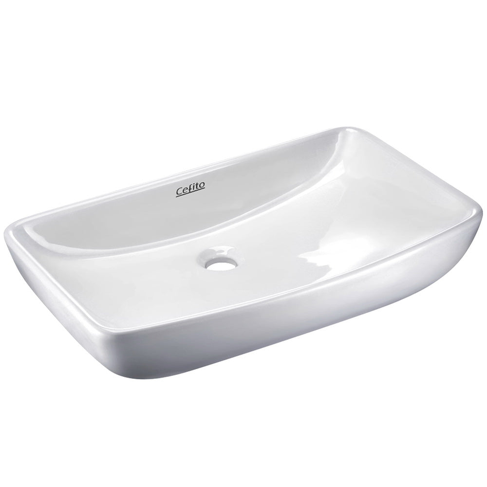 Large white high gloss ceramic above counter basin, 60x38cm