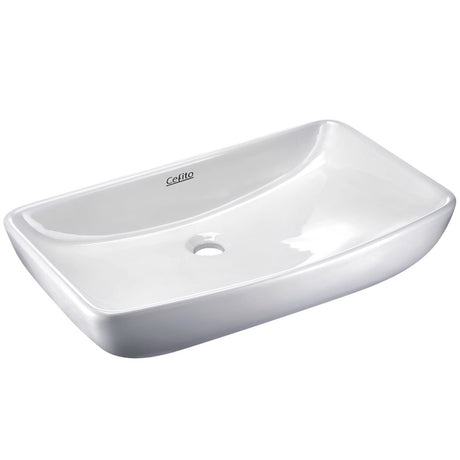 Large white high gloss ceramic above counter basin, 60x38cm